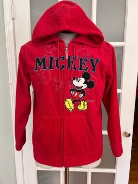 Womens Red Disney Mickey Mouse Hoodie Front Zip French Terry Jacket X-Large